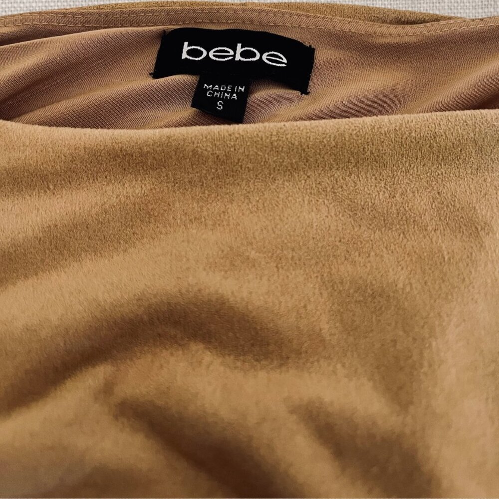 Bebe Tan Suede Ruched Wrap Zip Dress - Picture 4 of 4